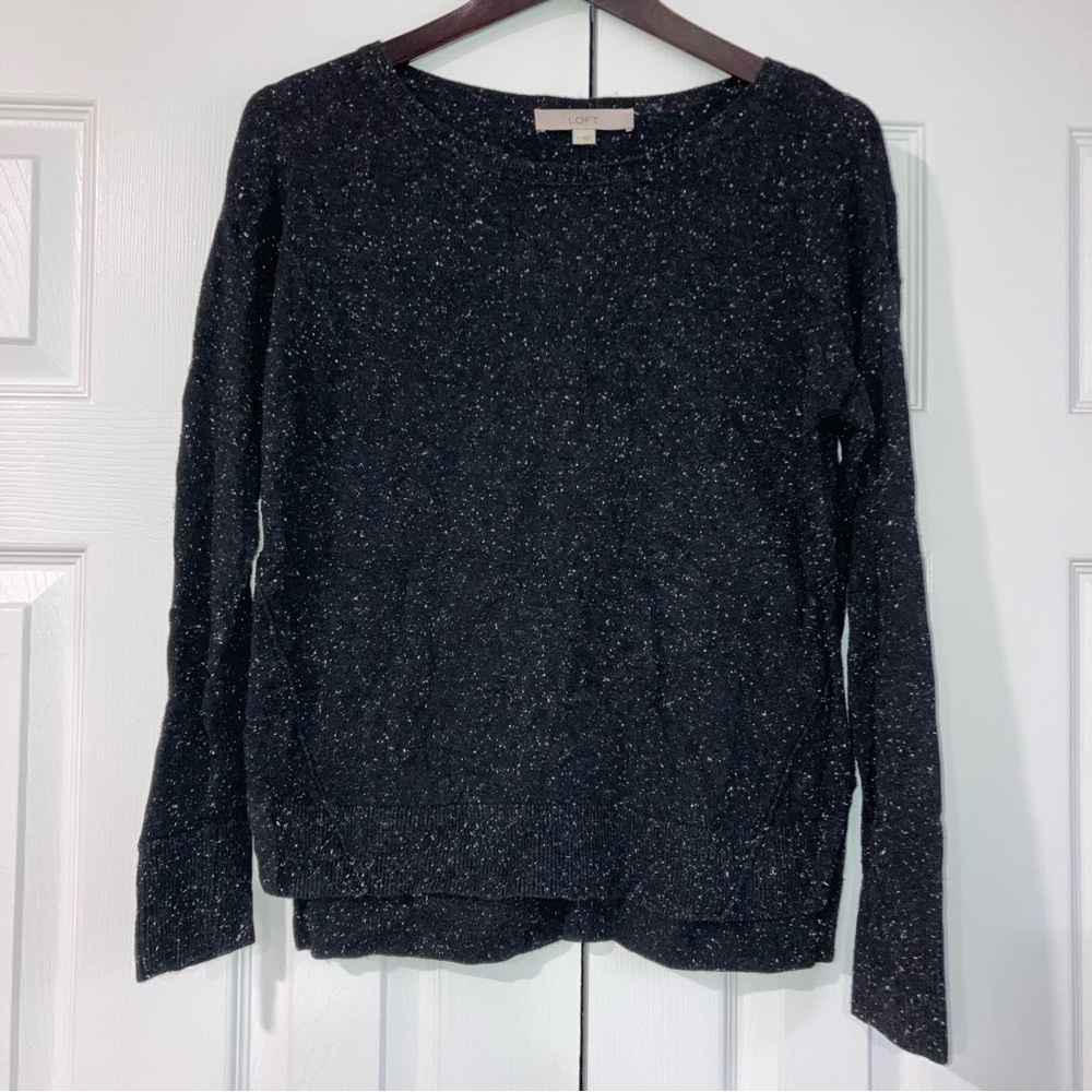 Ann Taylor LOFT Black & White Speckled Small Long Sleeve Lightweight Sweater